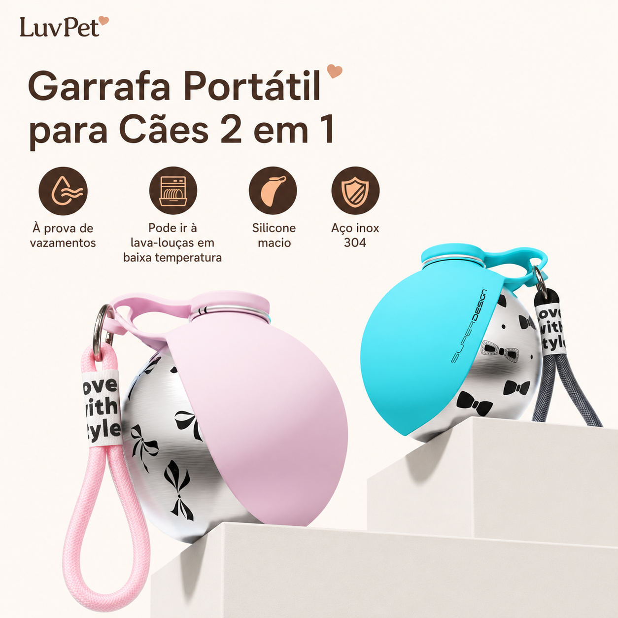 Bebedouro Antivazamento com Alça de Passeio para Cães - detalhe 2