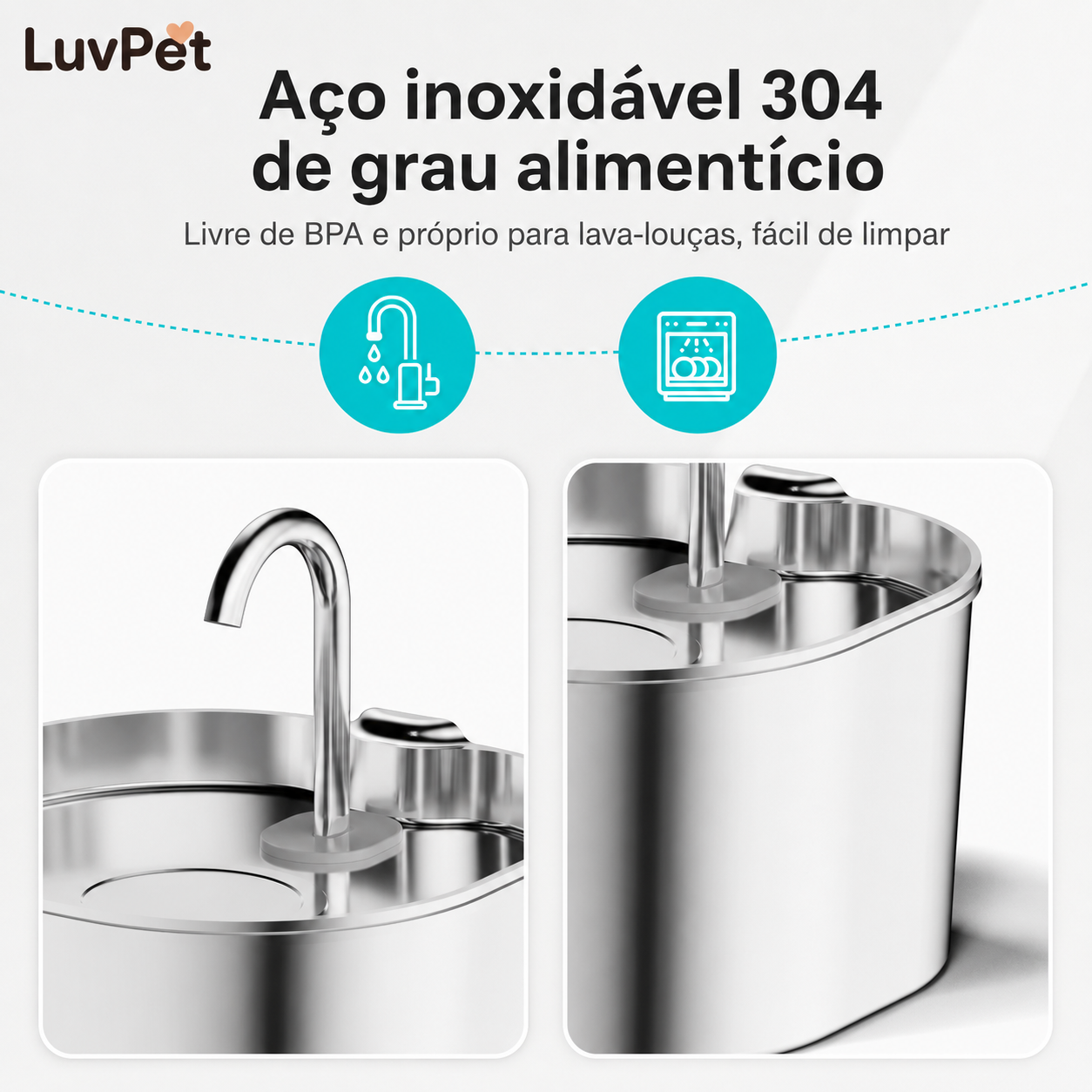 Fonte Bebedouro Pet em Aço Inoxidável 2,2 L com Filtro e Bomba Silenciosa