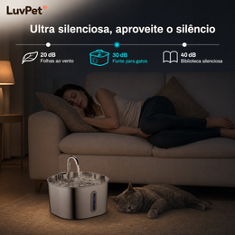 Fonte Bebedouro Pet em Aço Inoxidável 2,2 L com Filtro e Bomba Silenciosa