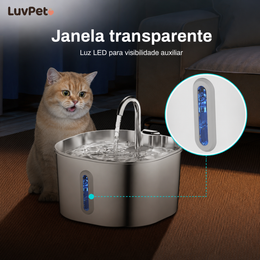 Fonte Bebedouro Pet em Aço Inoxidável 2,2 L com Filtro e Bomba Silenciosa