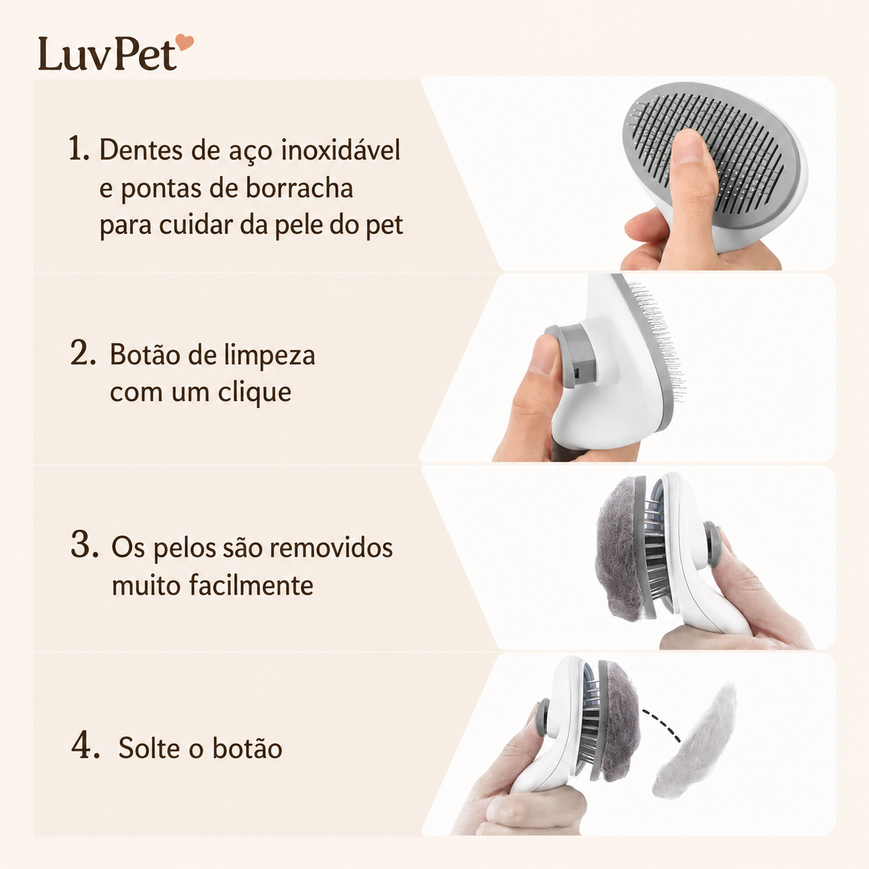 Escova Pet Autolimpante para Remoção de Pelos de Cães e Gatos