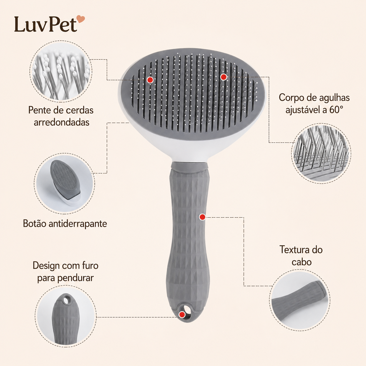 Escova Pet Autolimpante para Remoção de Pelos de Cães e Gatos