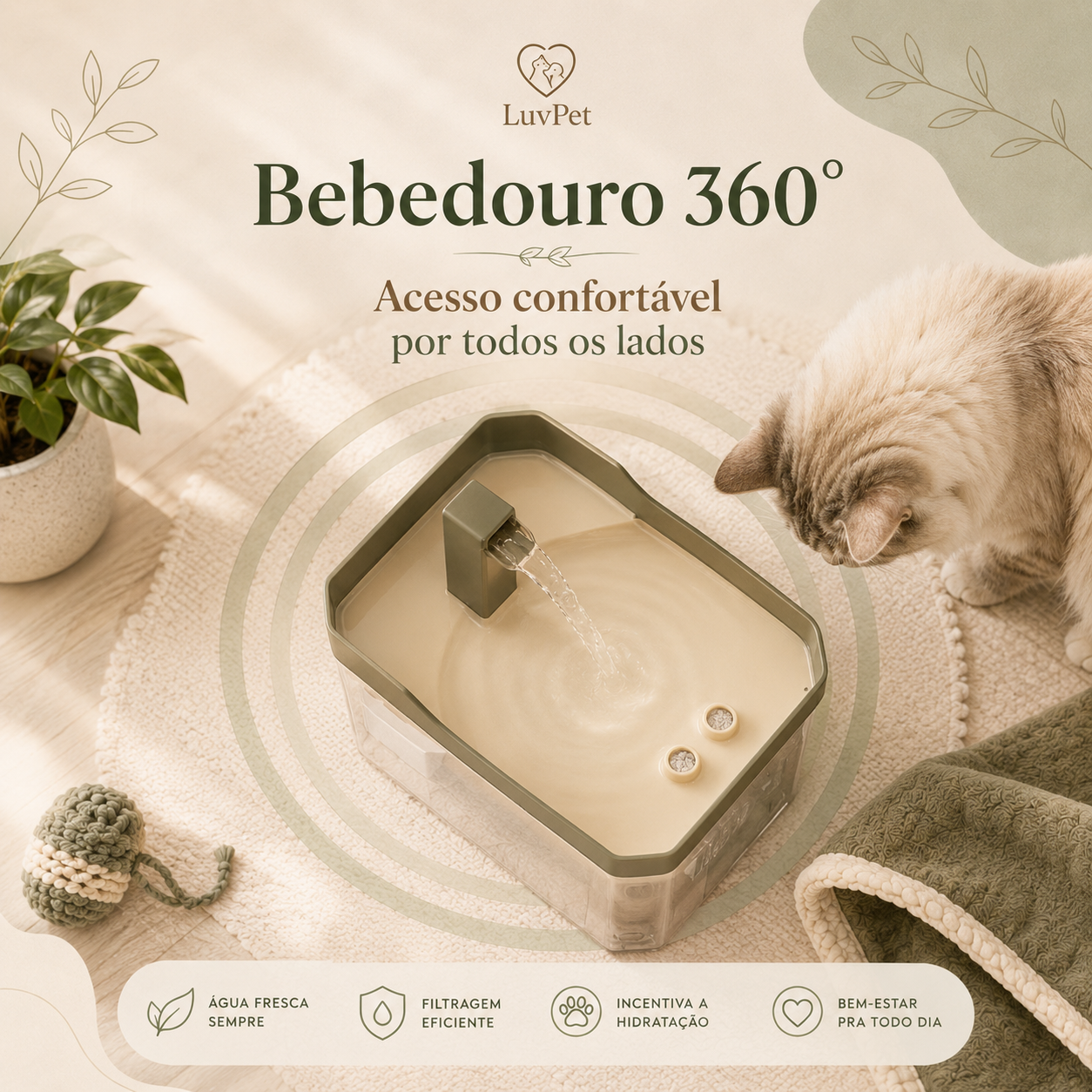 Fonte Bebedouro Automático USB para Gatos com Filtro
