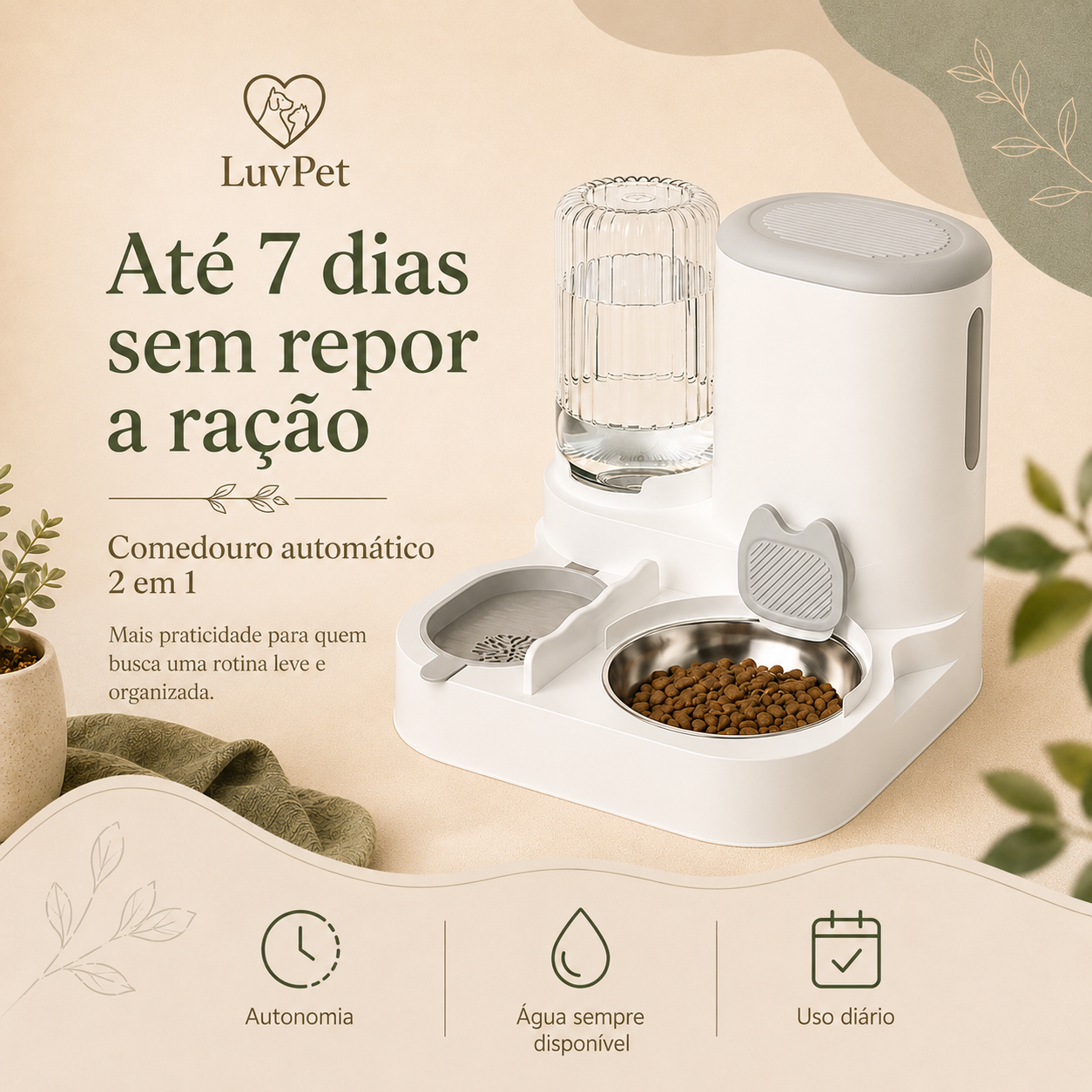 Comedouro Inteligente 2 em 1 com Reservatório de Água