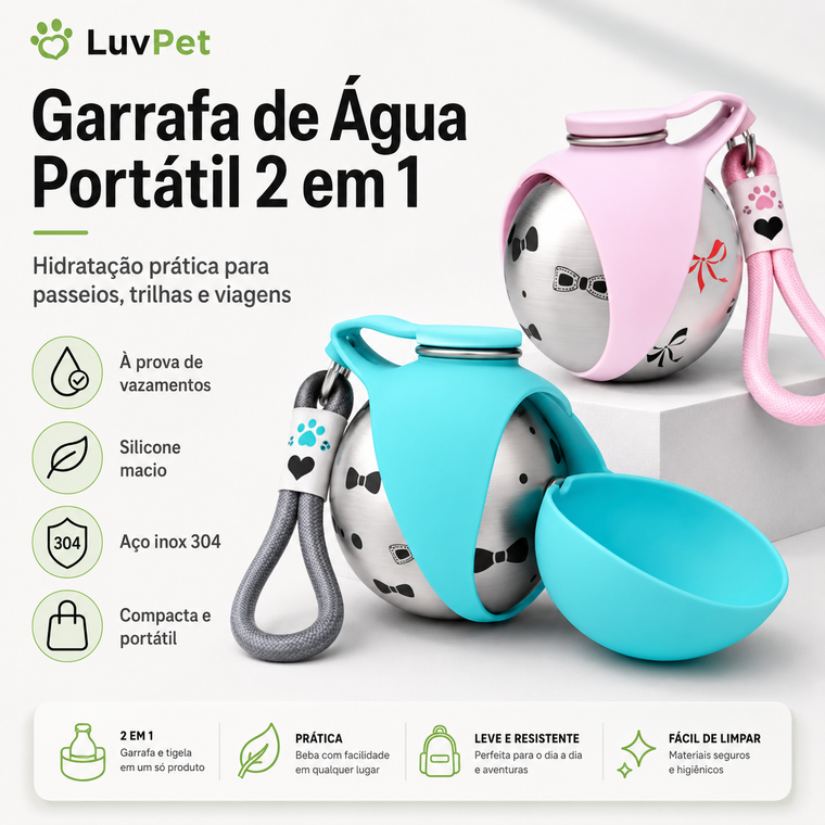 Bebedouro Antivazamento com Alça de Passeio para Cães