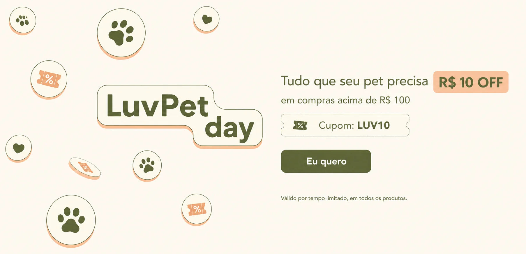 LuvPet Day: R$ 10 de desconto em compras acima de R$ 100 com o cupom LUV10